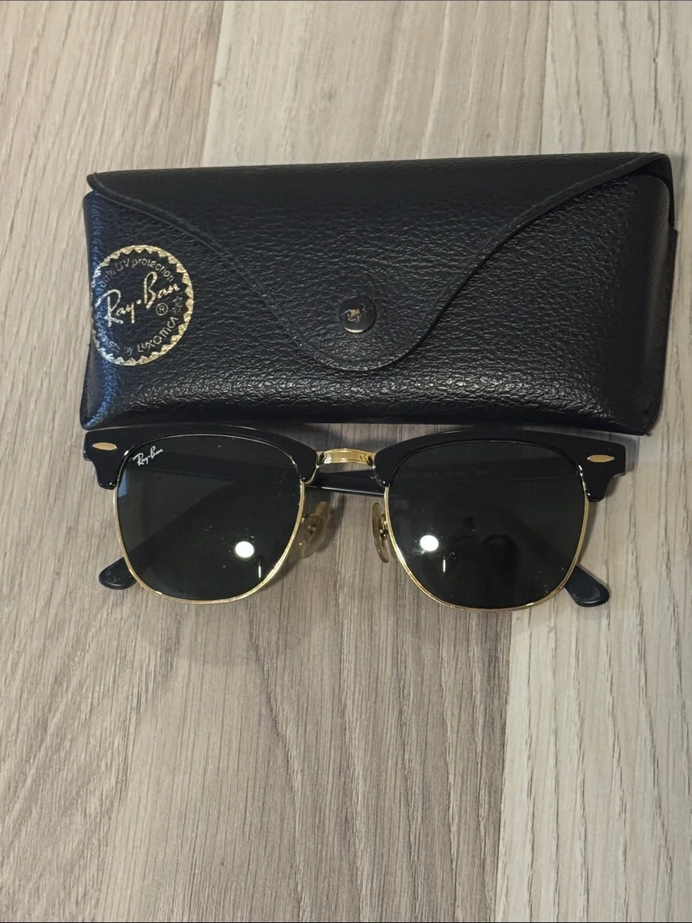 Ray-Ban Clubmaster Sunglasses in Black and Gold with Dark Lenses